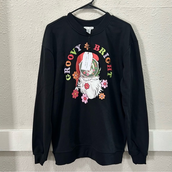 Better/Together Groovy & Bright Santa Print Black Sweatshirt Size S NWT - Picture 1 of 5